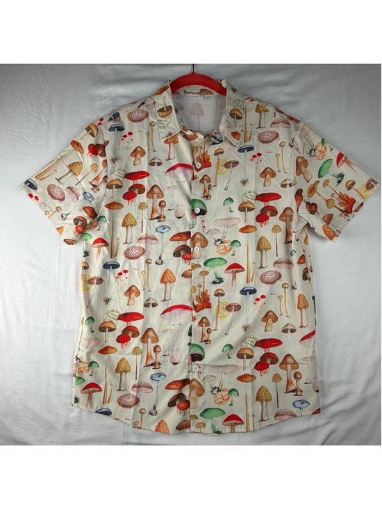 Unbranded Other - Botanical Mushroom Print Short Sleeve Button Up Shirt Men Small Fungi Goblincore
